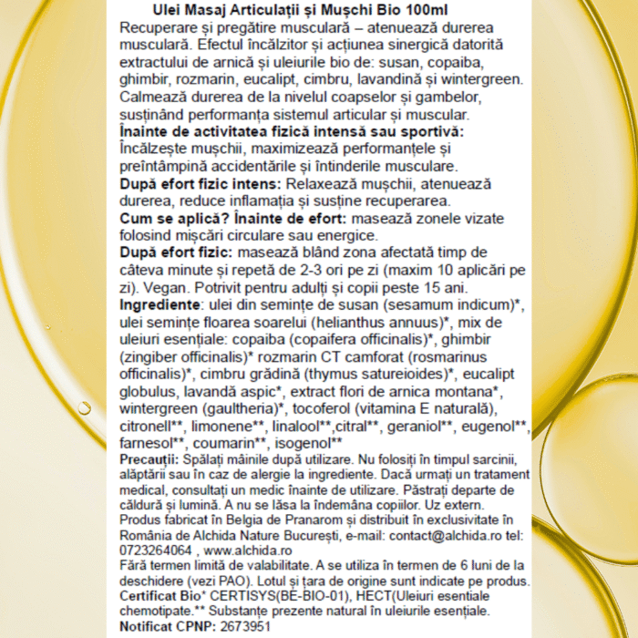 Ulei masaj Articulații și Mușchi Bio