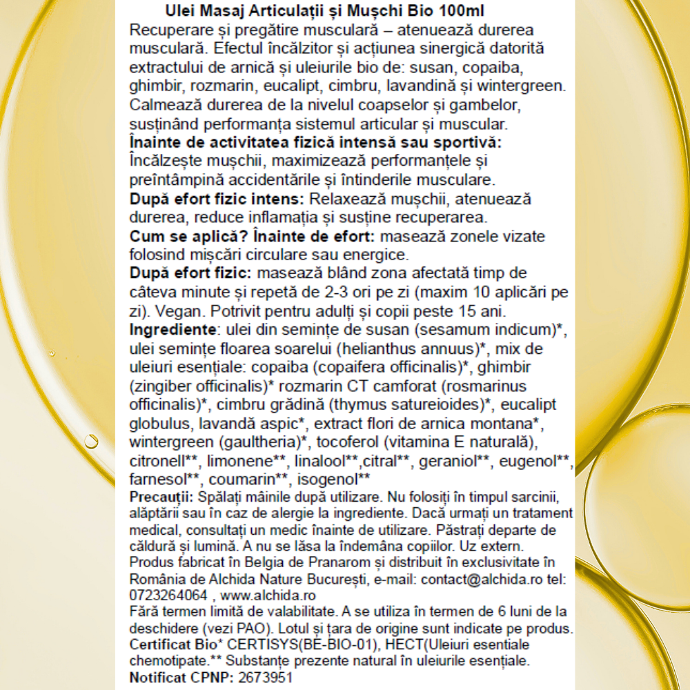 Ulei masaj Articulații și Mușchi Bio Ulei masaj Articulații și Mușchi Bio
