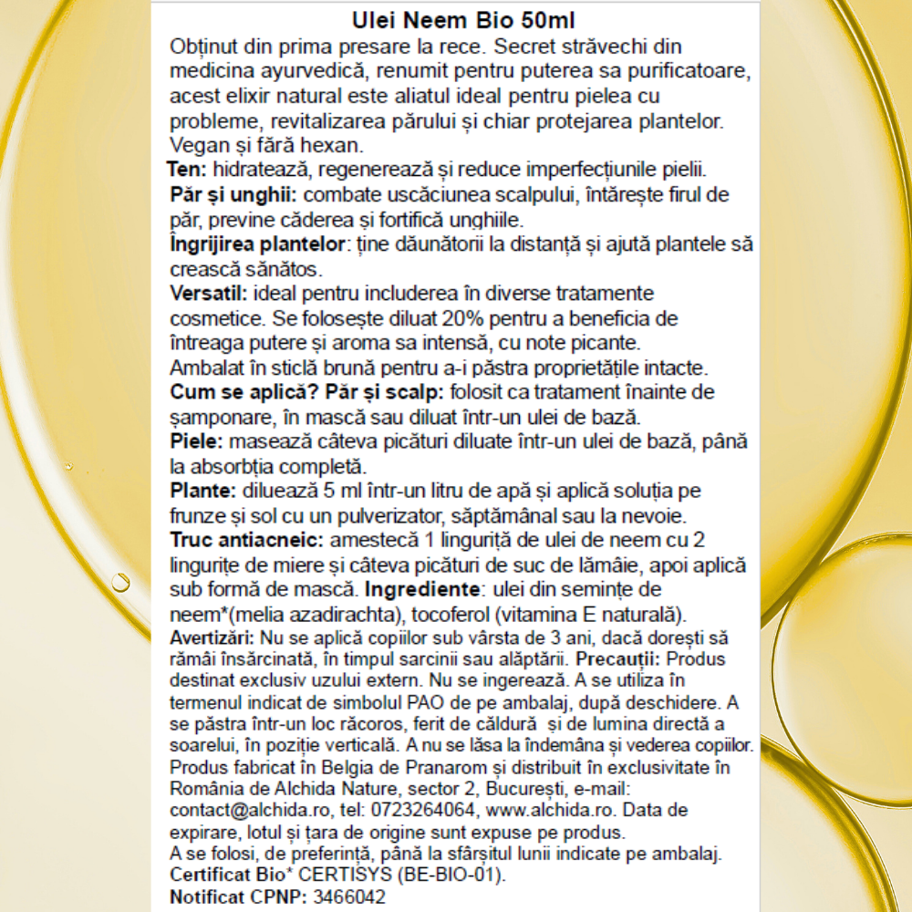 Ulei Neem Bio 50 ml Ulei Neem Bio 50 ml
