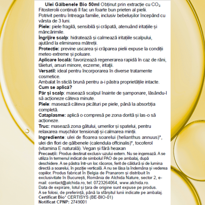 Ulei galbenele bio 50 ml