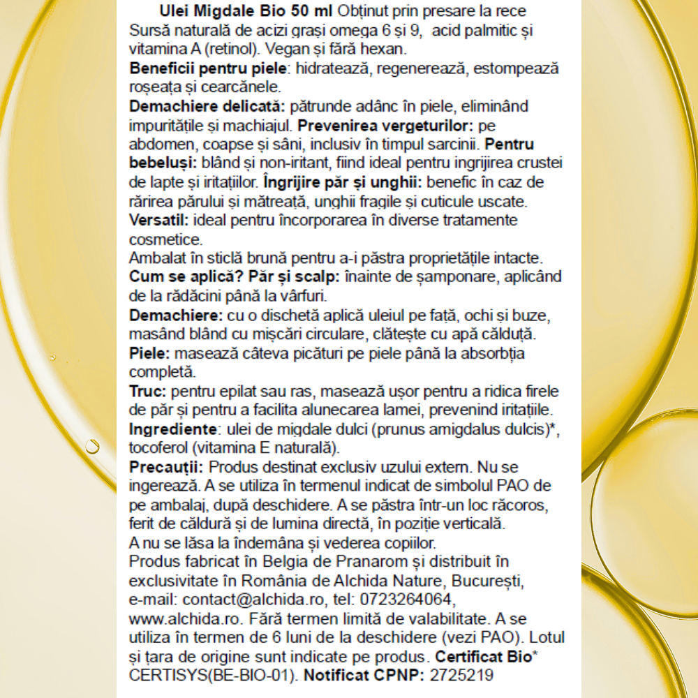 Ulei migdale bio 50 ml Ulei migdale bio 50 ml