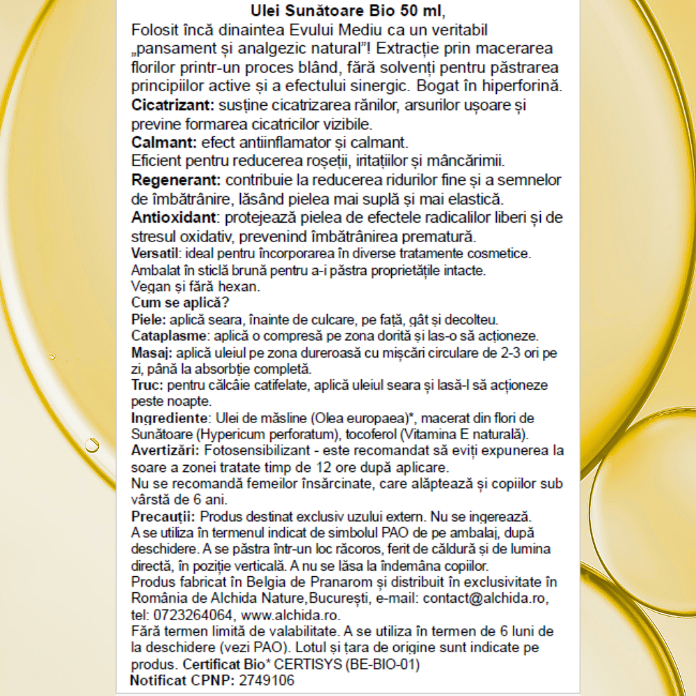 Ulei sunătoare Bio 50 ml Ulei sunătoare Bio 50 ml